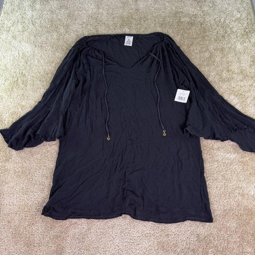 Anne Cole Nwt Black Semi Sheer Plunge Neck Tunic Top Cover Up M E998